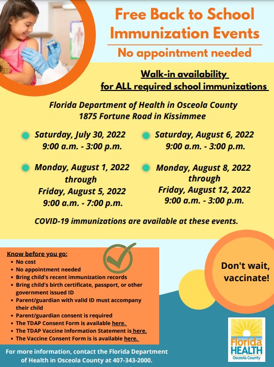 Free Back to School Immunization Events Florida Department of Health